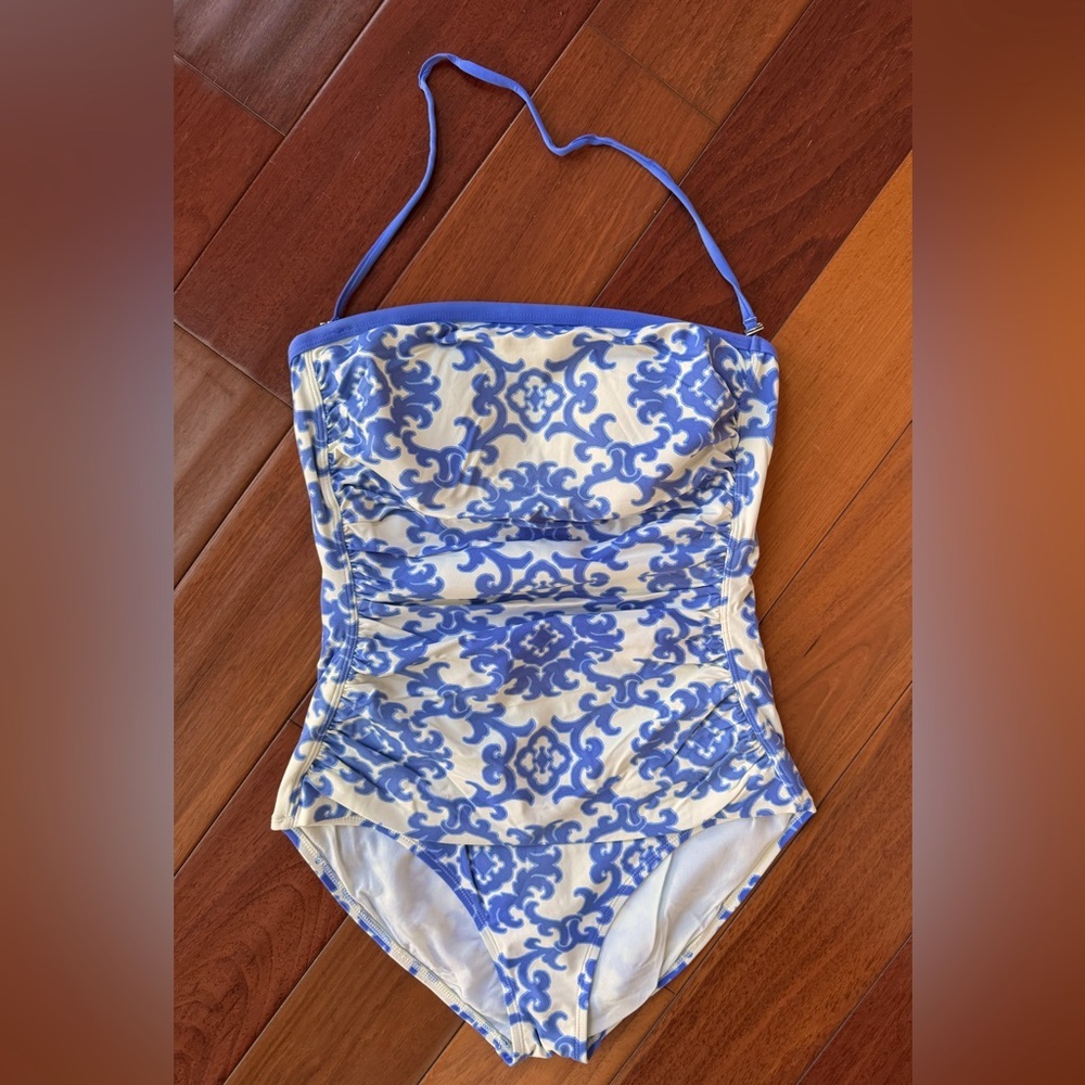 Tommy Bahama Blue and White One-Piece Swimsuit